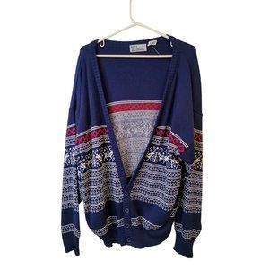 VTG Masterpiece Apparel Large Men's Grandpa Cardigan Blue Fair Isle Sweater